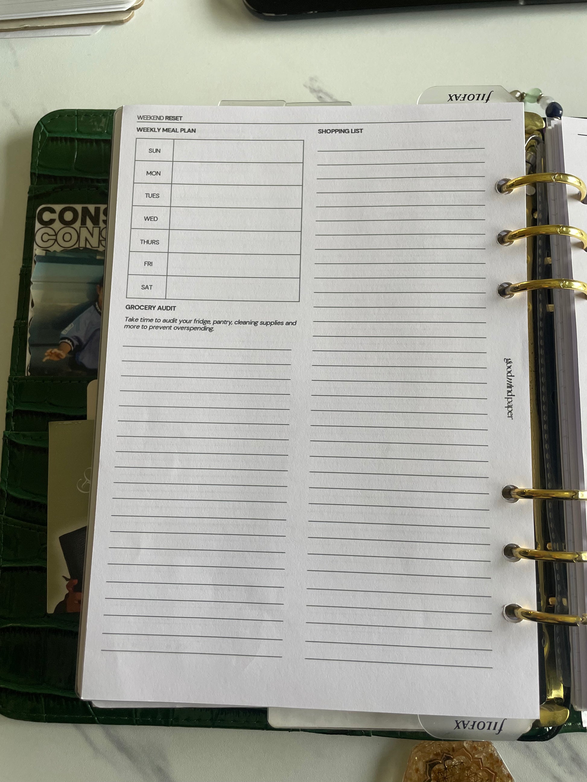 Weekend Reset Planner Page – A5 Insert (Digital or Printed)